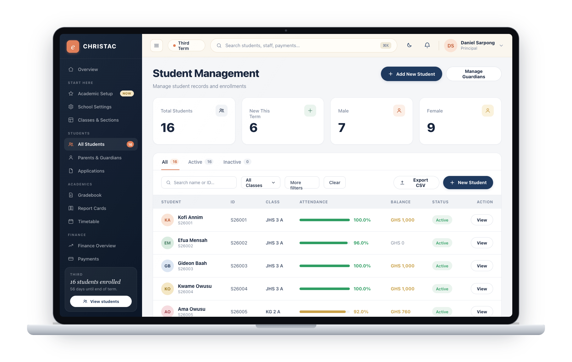 EduCore admin student management